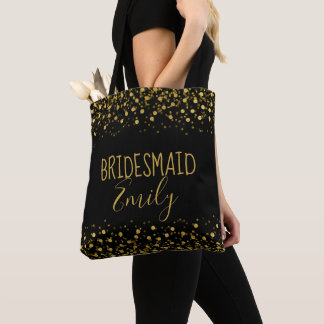 Bolsa Tote Gold Foil Confetti Bridesmaid Nome ID455