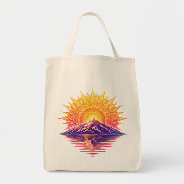 Bolsa Tote Golden Boho Mandala Sun Mountain Sunset Reflection (Frente)