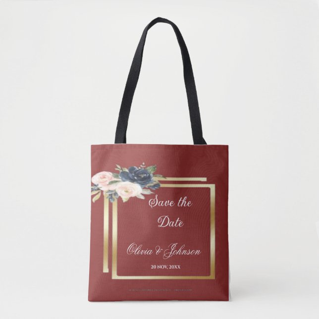 Bolsa Tote Golden Frame Floral Save the Date  (Frente)