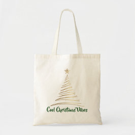 Bolsa Tote Golden Line Art Christmas Tree