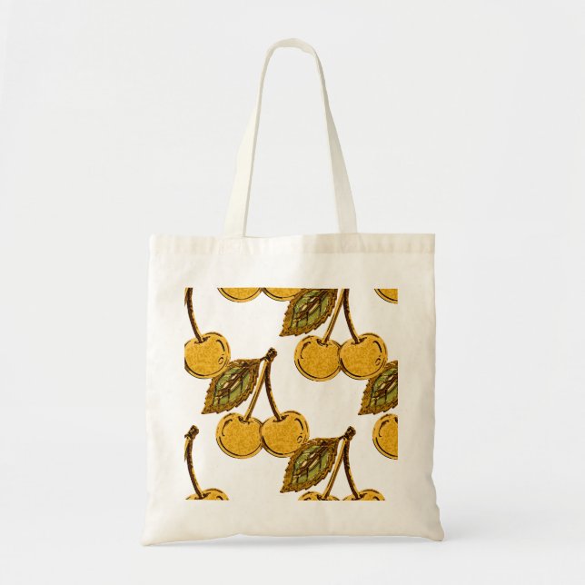 Bolsa Tote Golden Metallic Cherries Pattern (Frente)