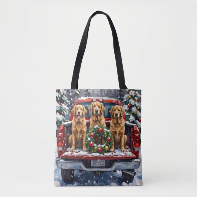 Bolsa Tote Golden Retriever Christmas Red Truck Holiday (Frente)