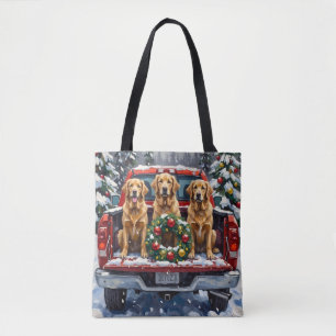 Bolsa Tote Golden Retriever Natal Caminhão Vermelho Férias