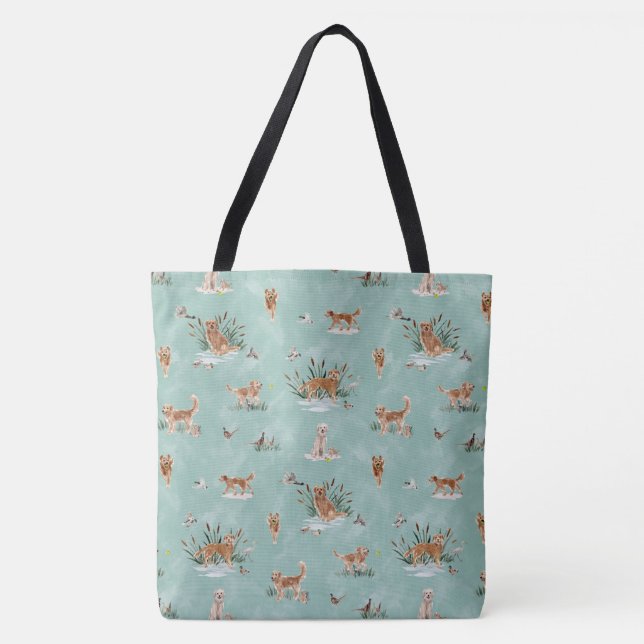 Bolsa Tote GOLDEN RETRIEVER TOILE Aqua (Frente)