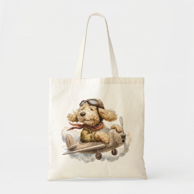 Bolsa Tote Goldendoodle Dog Pilot Airplane (Frente)