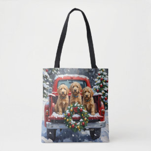 Bolsa Tote Goldendoodle Natal Caminhão Vermelho Férias
