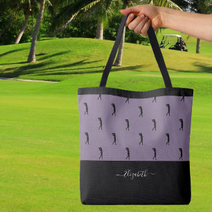 Bolsa Tote Golfeira Nome Personalizado Padrão Roxo Preto