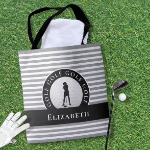 Bolsa Tote Golfer Cute Monograma Golf Na moda preto moderno