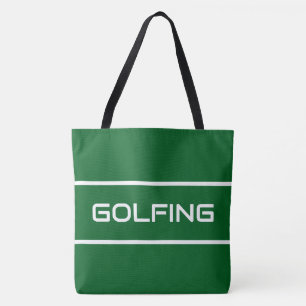Bolsa Tote GOLFING Listras Brancas Elegantes em Verde Escuro