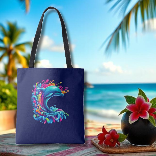 Bolsa Tote Golfinho Colorido (Dolphin-Colorful-Beach Tote-Summer Tote- Pool Tote-Blue)