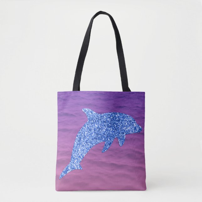 Bolsa Tote Golfinho De Brilho Azul No Mar Rosa E Roxo (Frente)