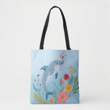 Golfinho em Aquarela e Jardim de Flores Silvestres