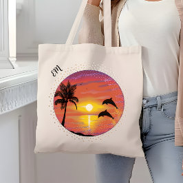 Bolsa Tote Golfinhos bonito Tocando nas Iniciais Sunset