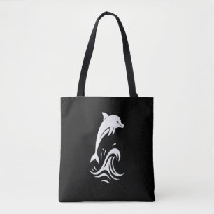 Bolsa Tote Golfinhos Brancos Fofos Saltando Ondas Oceano Arte