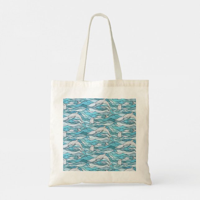 Bolsa Tote Golfinhos De Vidro Arrefecidos Do Oceano Azul (Verso)