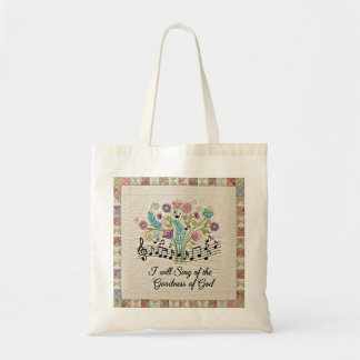 Bolsa Tote Goodness of God quilted look floral music