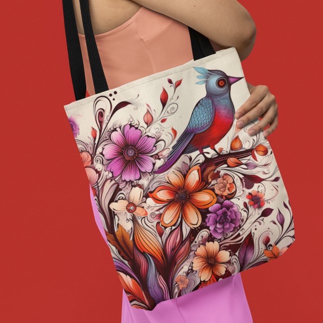 Bolsa Tote Gorgeous Red bird e floral Verão (Gorgeous Red bird and floral Summer Tote Bag)