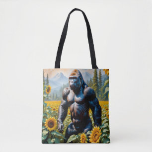Bolsa Tote Gorilla Ape Em Um Campo De Girassol