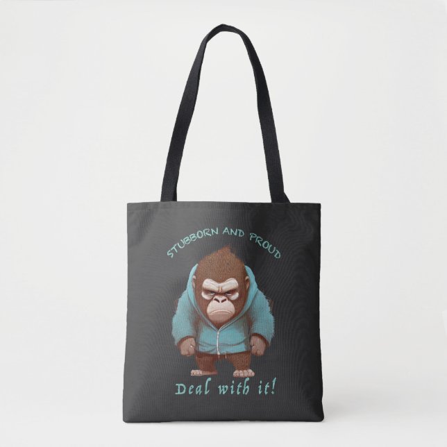 Bolsa Tote Gorilla Stubborn Lida Com Ele Engraçado Adorável (Frente)