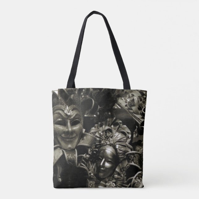Bolsa Tote Gothic Dark Masquerade Masks Black and White (Verso)