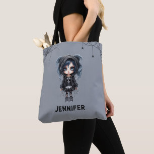 Bolsa Tote Gótica com teias de aranha e aranhas no Halloween