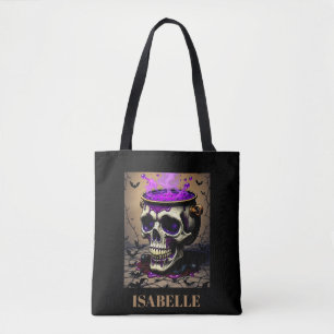 Bolsa Tote gótica do crânio assombrado à noite de halloween