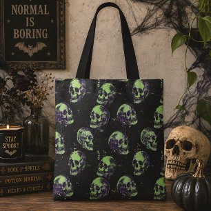 Bolsa Tote Gótico Crânios Verdes Grunge Halloween
