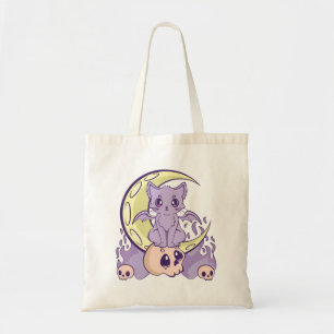 Bolsa Tote Gótico Kawaii Pastel Cute Creepy Witchy Cat E Skul