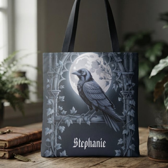 Bolsa Tote Gótico ônix Academia Sombria Corvo (Onyx gothic raven tote bag for dark academia students and daily campus carry)