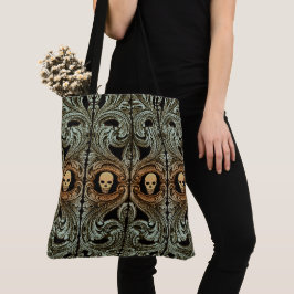 Bolsa Tote Gótico Sage Verde Ornament Com Crânio