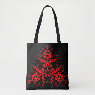 Bolsa Tote Gótico Vermelho Romântico Vintage Damask