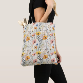 Bolsa Tote Gouache Meadow Flowers Padrão