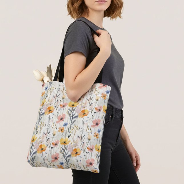 Bolsa Tote Gouache Meadow Flowers Padrão (Criador carregado)