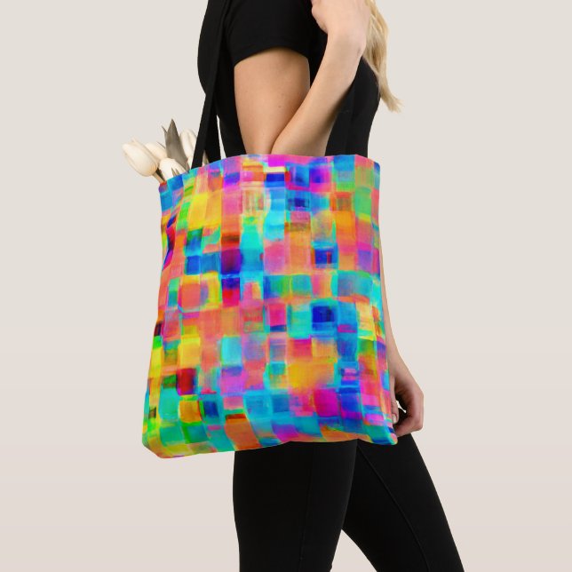Bolsa Tote Grade de Cores Abstratas (Close Up)