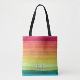 Bolsa Tote Gradiente de Aquarela Arco-Íris | Monograma
