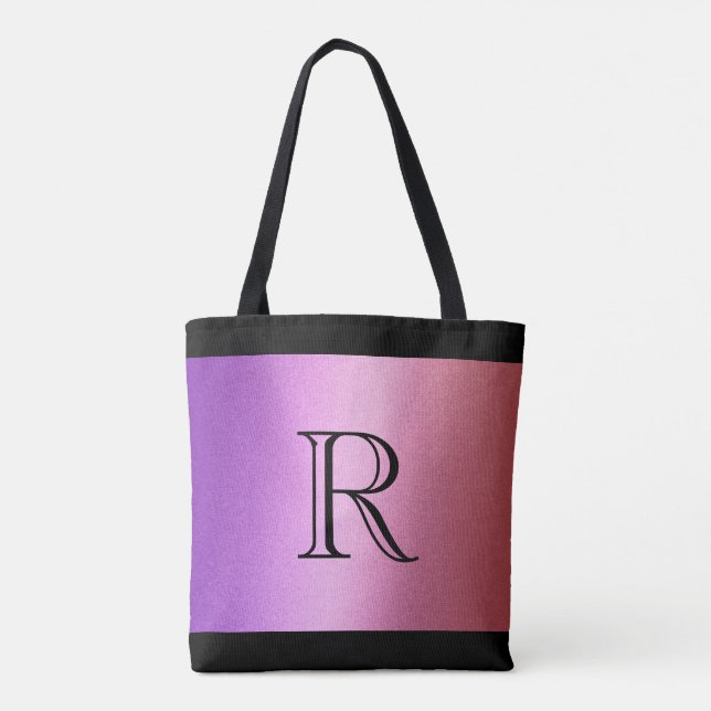 Bolsa Tote Gradiente de Mão Rosa Púrpura com Monograma (Verso)