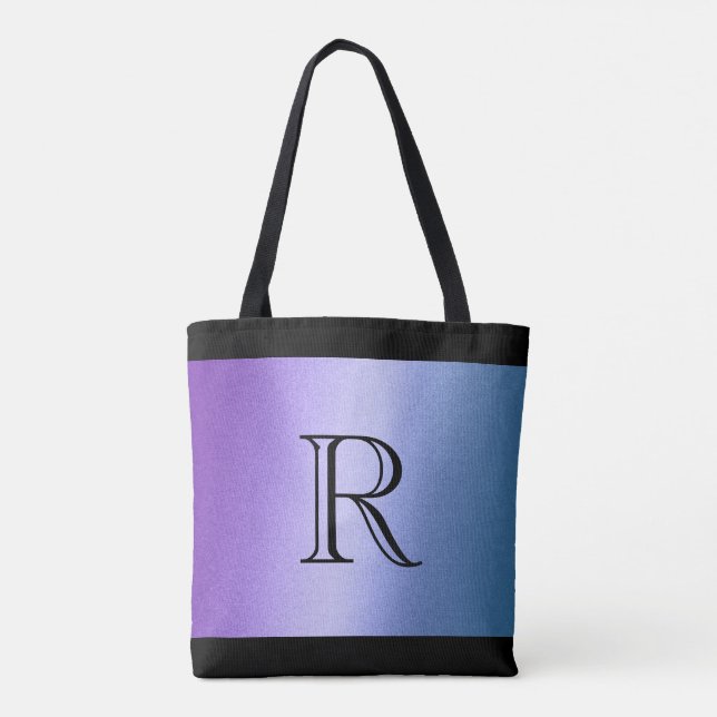 Bolsa Tote Gradiente de Ombre Azul Roxo com Monograma (Verso)