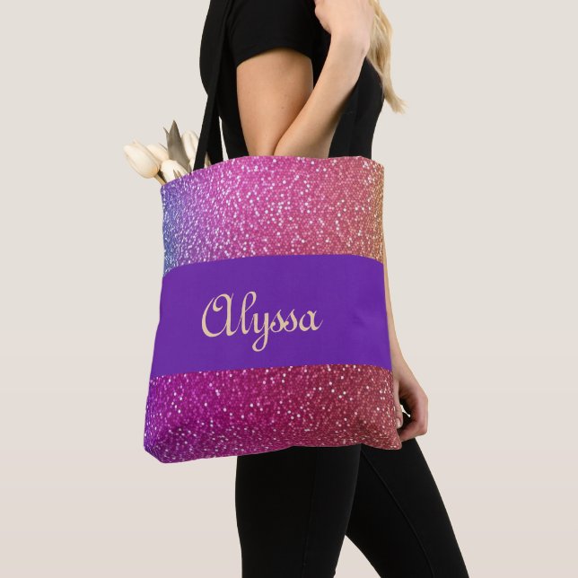 Bolsa Tote Gradiente Hexagonal Glitter Arco-Íris (Close Up)