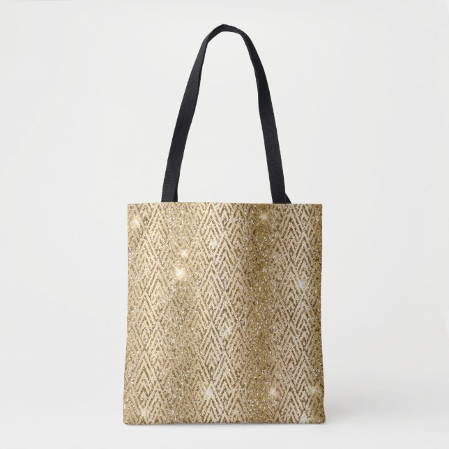 Bolsa Tote Gradiente Metálico Dourado e Glitter Glam Art Déco (Frente)