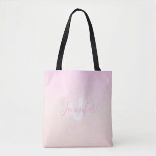 Bolsa Tote Gradiente Ombre Rosa Claro e Pêssego Nome e Monogr