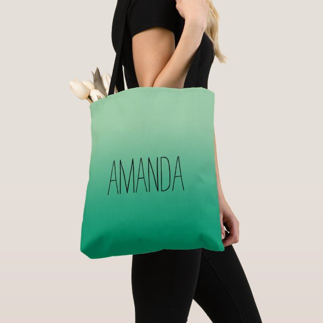 Bolsa Tote Gradiente Verde Escuro Claro Moderno Nome Manuscri (Close Up)