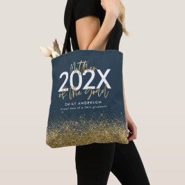Bolsa Tote Graduação de brilho com guião azul e dourado moder