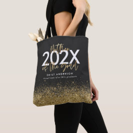 Bolsa Tote Graduação de brilho de guião preto e dourado moder