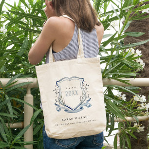 Bolsa Tote Graduação de Crest Crest de Watercolor Blue Chic