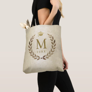 Bolsa Tote Graduação Dourada Laurel Wreath Monograma Inicial