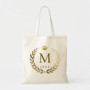 Bolsa Tote Graduação Dourada Laurel Wreath Monograma Inicial