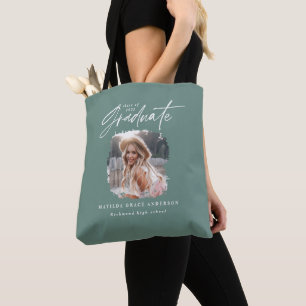 Bolsa Tote Graduação elegante de fotos com roteiro verde mo