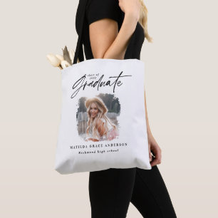 Bolsa Tote Graduação elegante de fotos com script branco pret