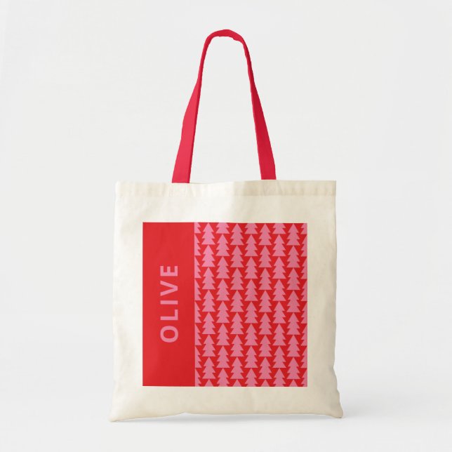 Bolsa Tote Gráfico da árvore de Natal rosa-rosa moderna (Frente)