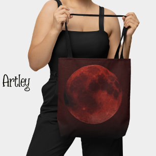 Bolsa Tote Gráfico da Lua Vermelha Escura